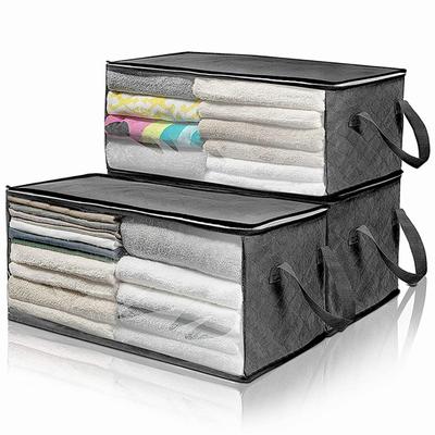 3 Pcs Foldable Quilt Storage Bag Dustproof Moisture-proof with Transparent Window Zipper Closure Large Capacity Wardrobe Clothing Storage Box