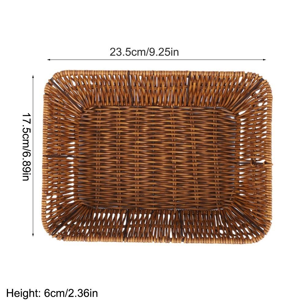 Plastic Rattan Food Plate Rectangle Fruit Tray New Bread Basket  Breakfast Cake Snack