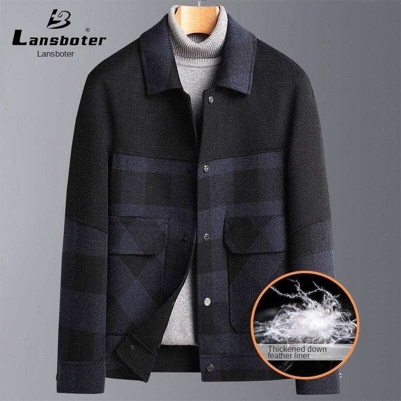 

Lansboter осенне-зимний пуховик, двустороннее шерстяное пальто, мужское короткое двустороннее шерстяное пальто