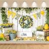 2D Spring Lemon Yellow Flower White Wood Backdrop Easter Photo Banner