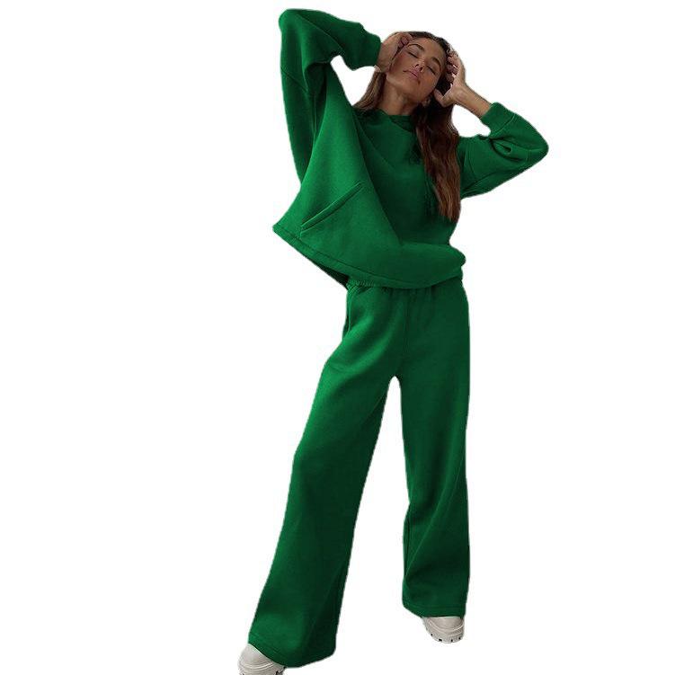 

Осенне-весенний модный повседневный комплект из двух предметов: Свободный топ с длинным рукавом и брюки широкого кроя XL зелёный