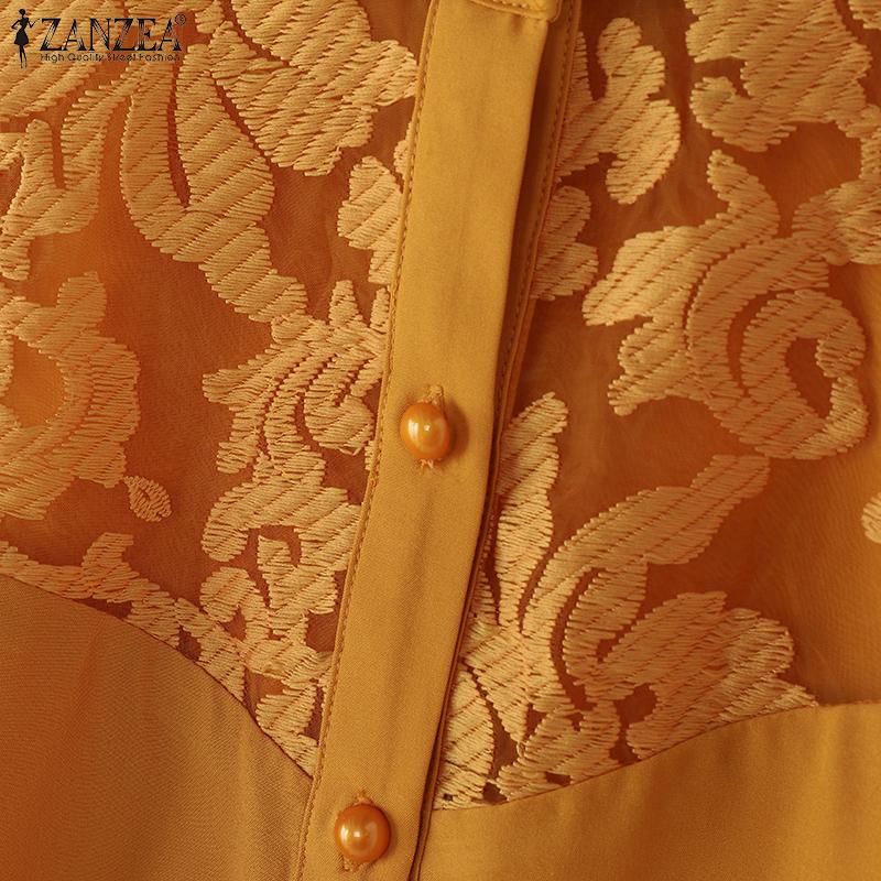 ZANZEA Dámské vintage tričko s dlouhým rukávem a kulatým výstřihem a lucernou