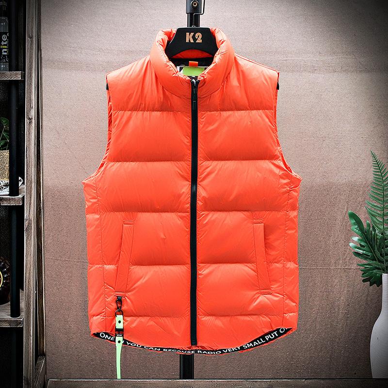 

Men s winter washed vest Korean version trendy slim fit handsome vest teen autumn and winter versatile white duck down 5XL помаранчевий
