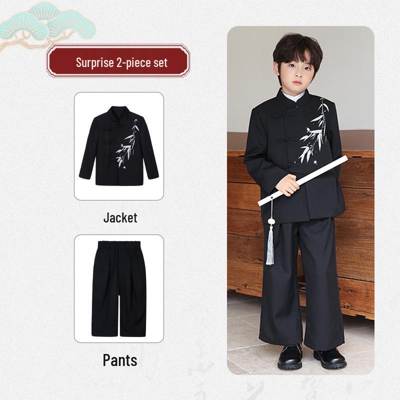 Boys Chinese Style Fleece-Lined Zhongshan Suit with Frog Buttons – Formal Tang Suit for Speeches 150cm, for 67-78 kg