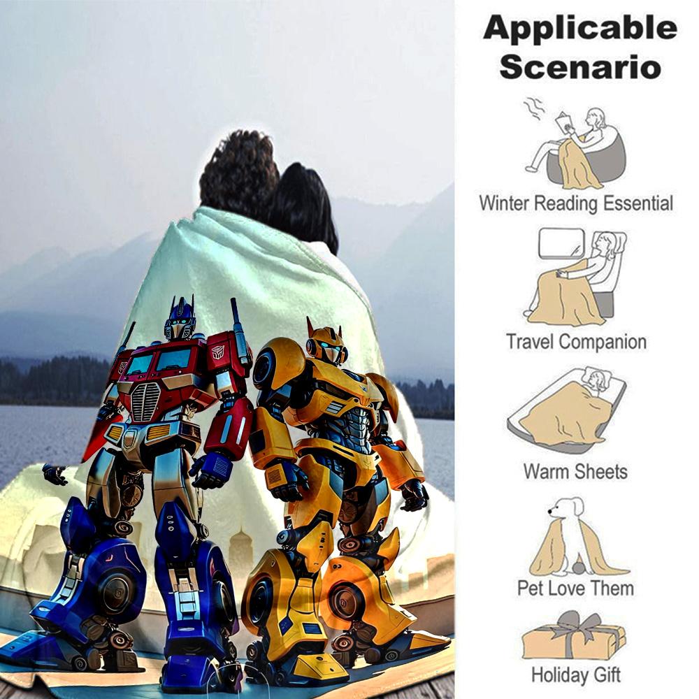 Transformers Optimus Prime Bumblebee Flannel Blanket Super Soft Warm Cozy Blanket For Sofa Bed Office Travel Allseason Home Decor Gift