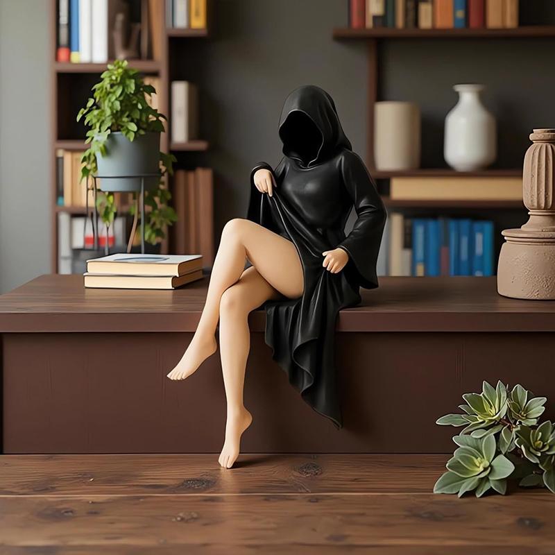 Mysterious Statue Gothic Death Black Robe Queen Figure Bookshelf Sculpture 3D Printed Spooky Sitting Statues Desktop Ornaments