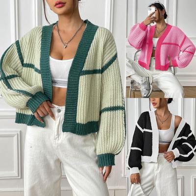 Women's Cardigan Autumn And Winter Jacket Collision Splicing Short Section Casual Loose Woven Jumper