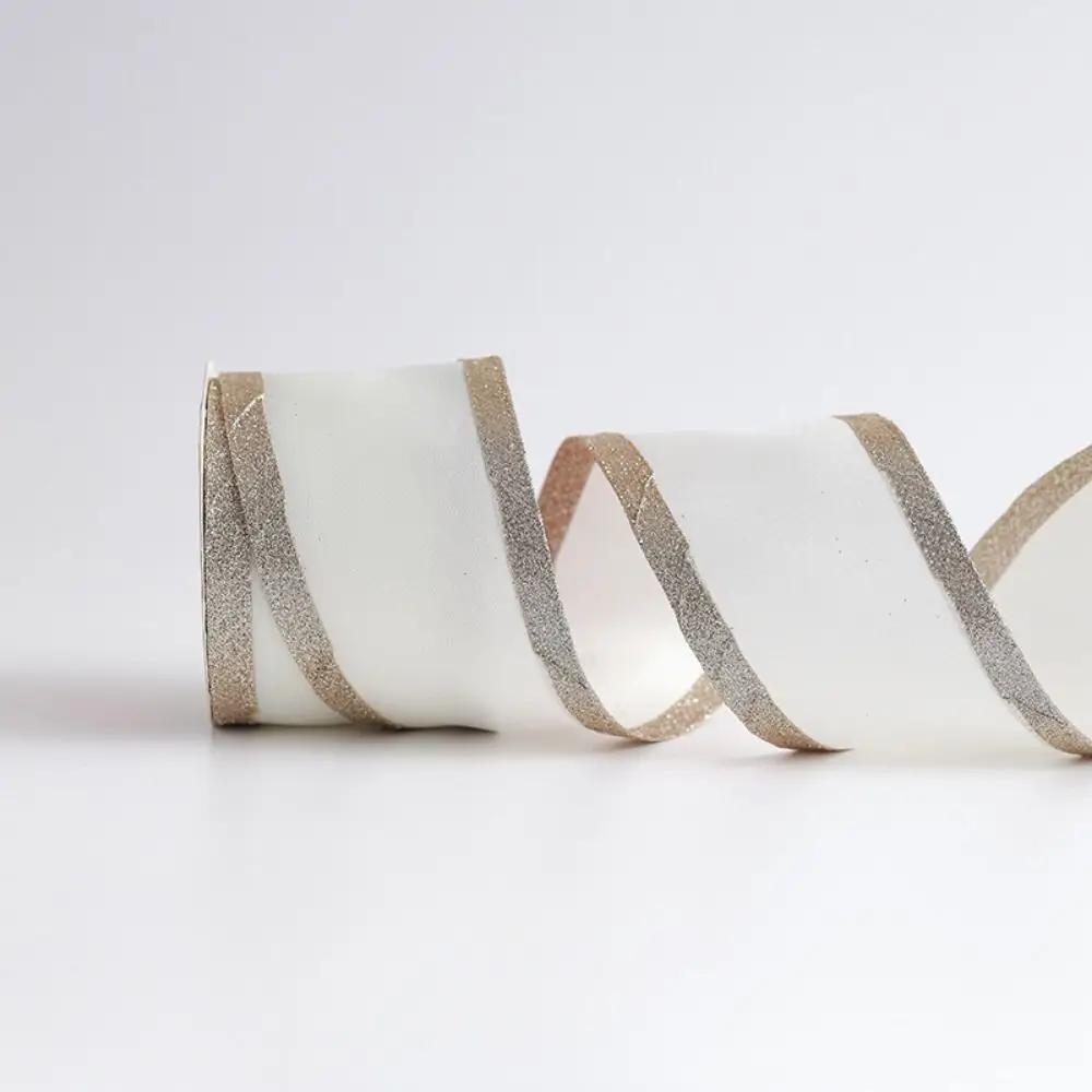 10 Yards Christmas Ribbons Imitation Hemp Material Champagne Gold Weave Ribbon Wired Edge Christmas Gift Packaging