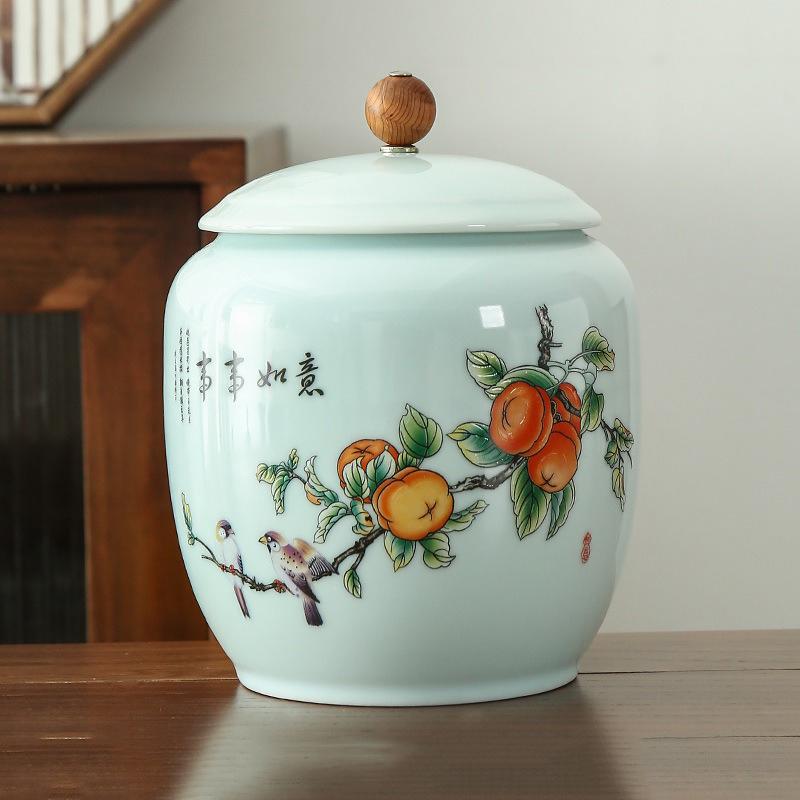 Chinese style retro ceramic blue and white tea jar, home decoration flower tea sealed storage without cross flavor