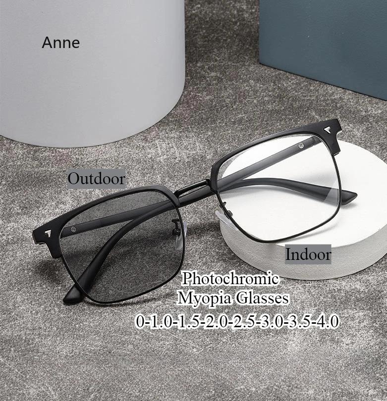 Luxury Heart Design Photochromic Glasses Men New Fashion Ultralight Myopia Eyewear Women Suqare Outdoor Anti-UV Sunglasses