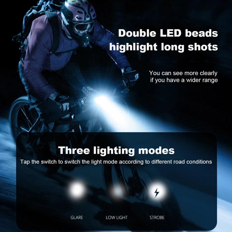 Solar Bicycle Light Bike Front Lamp With Horn Usb Rechargeable Power Display Waterproof Bike Flashlight Headlamp1Pc