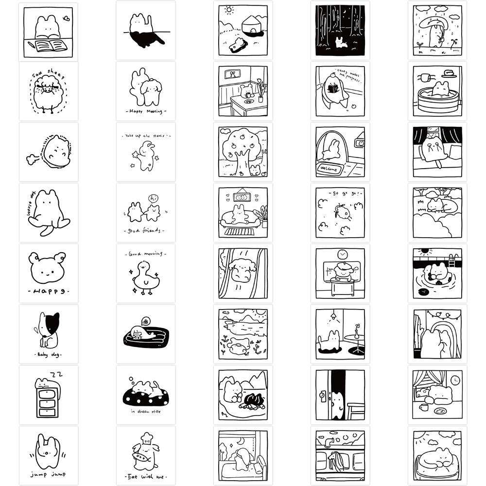 40 Cartoon Schwarz-Weiß Einfache Zeichnungen Doodle Aufkleber Trolley Koffer Trinkbecher Tagebuch Wasserdicht DIY