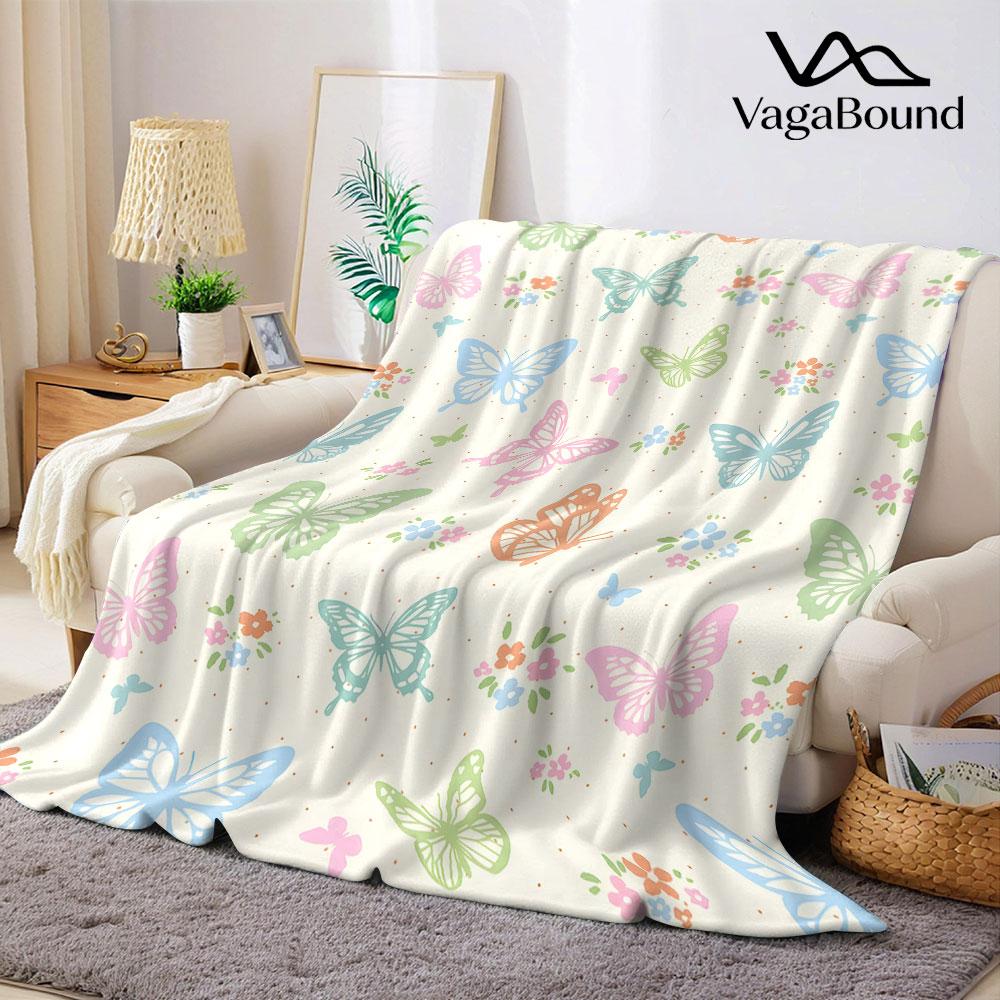 Pastel Butterfly Floral Flannel Blanket Warm Soft Halloween Christmas Decorative Couch Warm Cozy All-Season Gift
