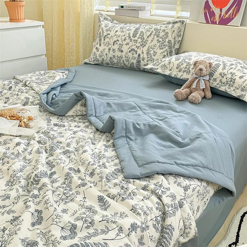 Cotton Air-Conditioning Quilt Cover for Children and Adults, Soft Flower, Double Printed, Washable Bed, Home Use, New