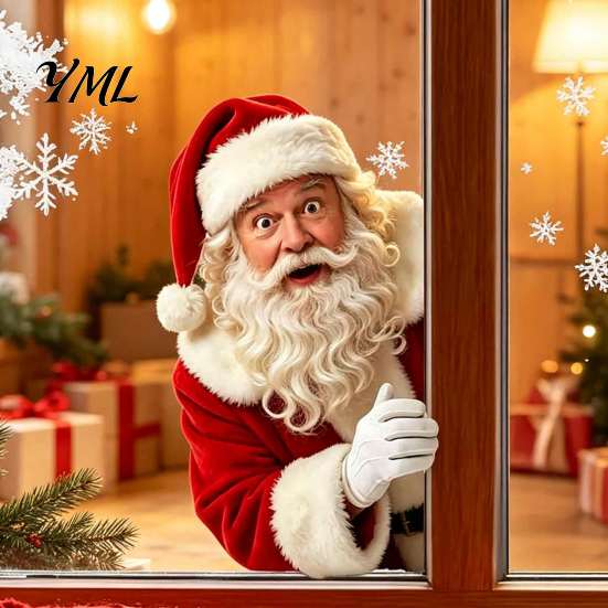Peeping Santa Decorations Peeking Claus Static Window Cling, No?Glue Christmas Sticker, Waterproof Decor Reusable Glass Decal, Holiday Atmosphere