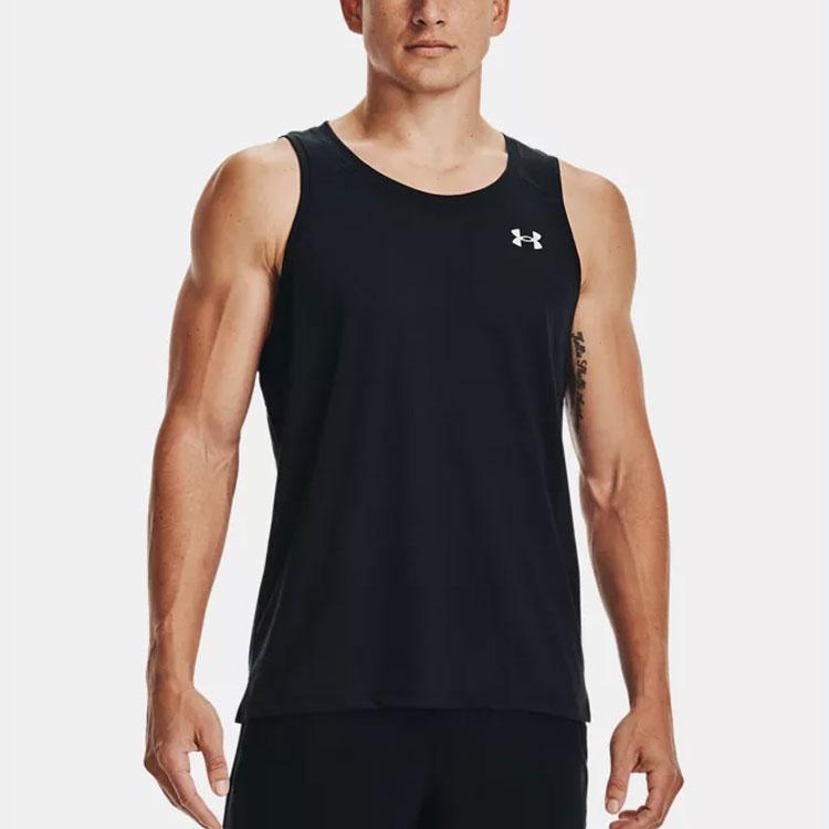 Under Armour Solid Logo Slim-Fit Breathable Running Tank Top Men Tops Black 1361468-001