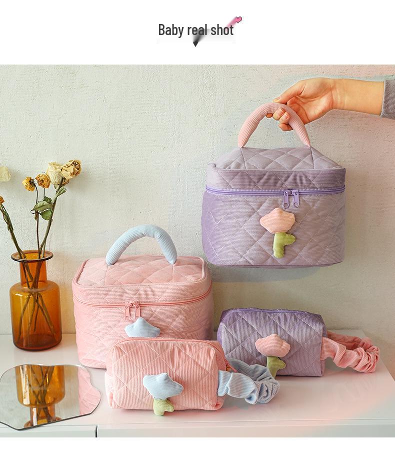 Corduroy Women's Makeup Bag - Large Capacity, Portable & Cute Toiletry Bag