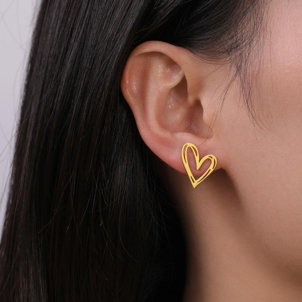 Heart Stud Earrings Women Stainless Steel aros mujer Love Cutout Piercing Earrings Trend 2025 Kpop Jewelry Gift New KTJ