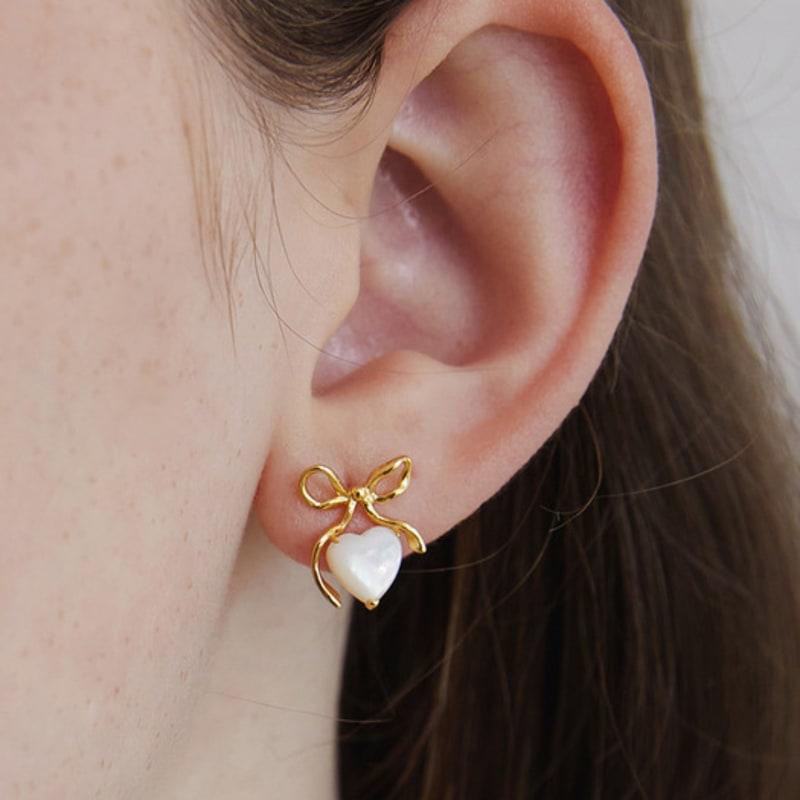 TATIANA (925 Silver) Ribbon Ring Heart Earrings EC3107