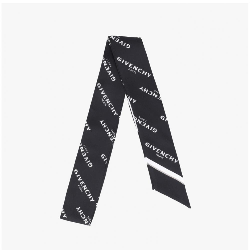 Givenchy Skinny Twill Silk Scarf Logo Print 001