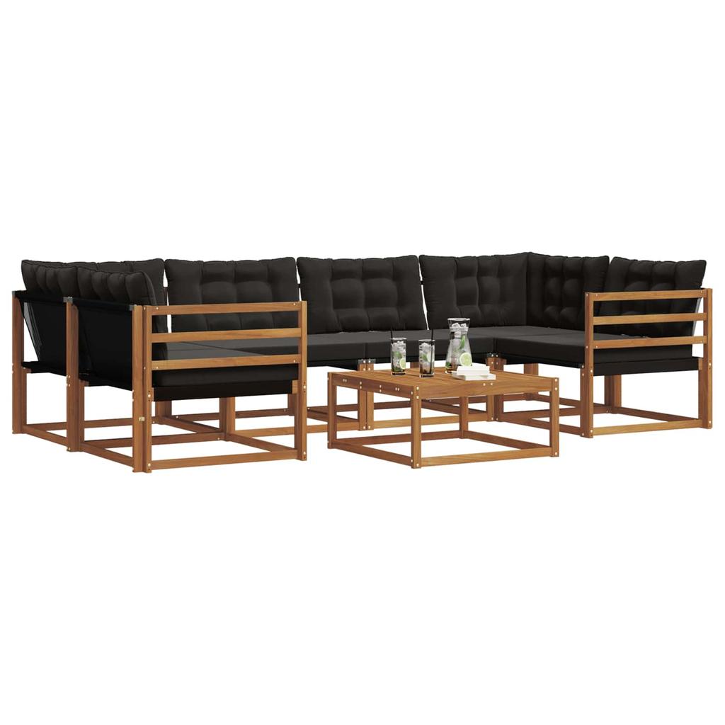 Outdoor Sofa Set with Cushions 7 pcs Natural and Black