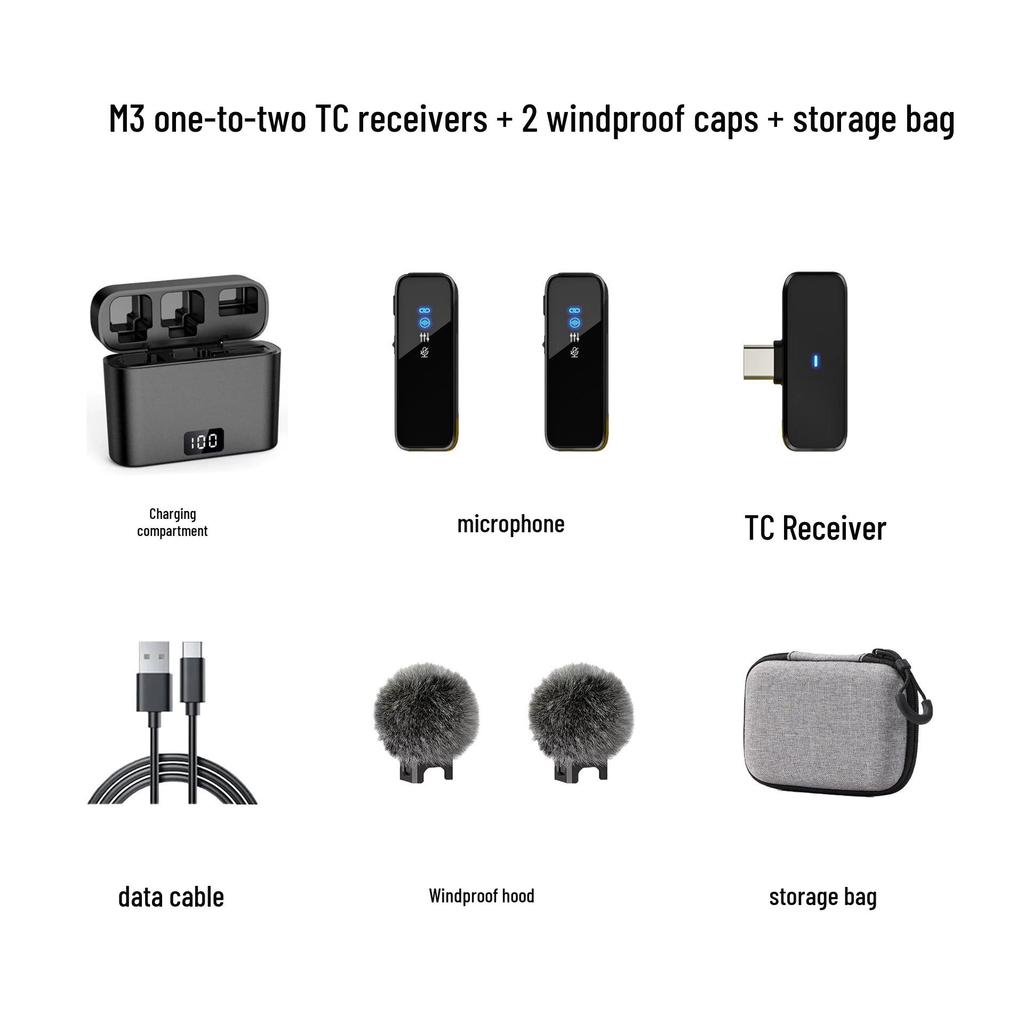 M3 Wireless Collar Clip Microphone with Charging Case, Dual Storage, Noise Reduction, for Mobile Live Broadcasts.