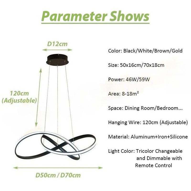 59W Tricolor Changeable Bedroom Office Hanging Lamp Living Room Decoration Suspension Lamp LED Modern Pendant Light
