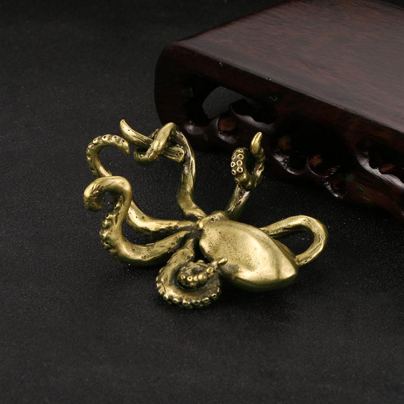 Retro Octopus Figurines Miniatures Solid Brass Sea Animal Statue Tea Pet Desk Ornament Lucky Home Decorations Accessories Crafts