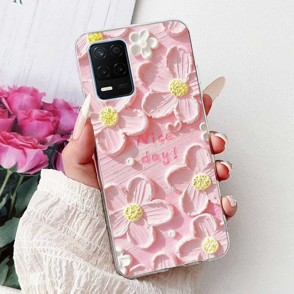 Pro telefon Realme 8 5G RMX3241 Pouzdro na telefon Realme8 5G Elegantní Květinový Potisk Kočky Měkký Silikon Průhledné TPU Pouzdra