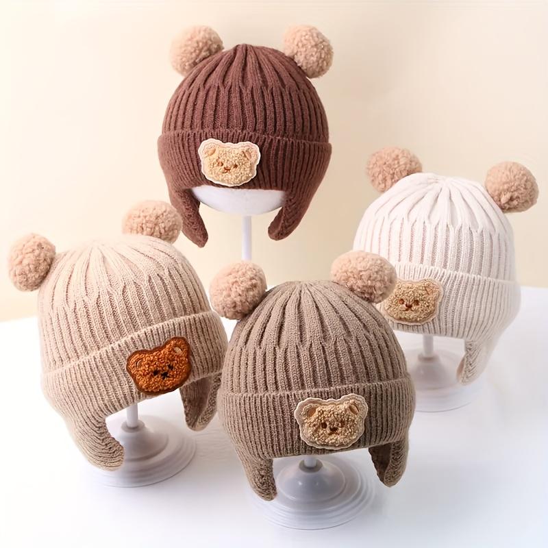 1pc Adorable Cartoon Bear Knit Beanie Ears & Button Eyes - Stretchy 100% Polyester Winter Hat for Toddlers 0-3 Years, Cozy Warm Toddler Boy & Girl Hat