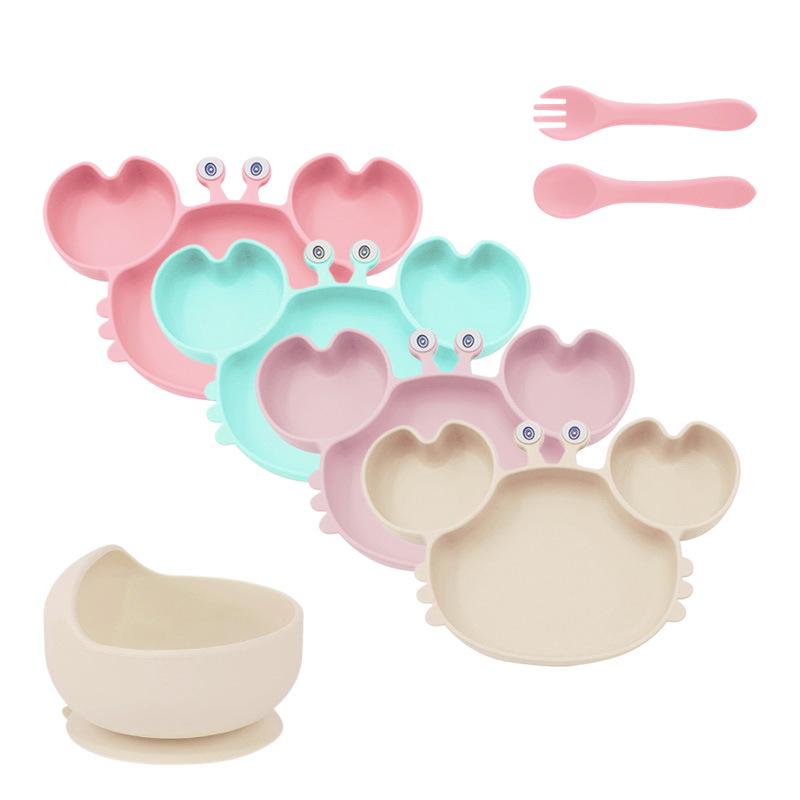 Heat-Resistant Silicone Crab Plate with Suction for Babies - Cute Compartment Design for Feeding