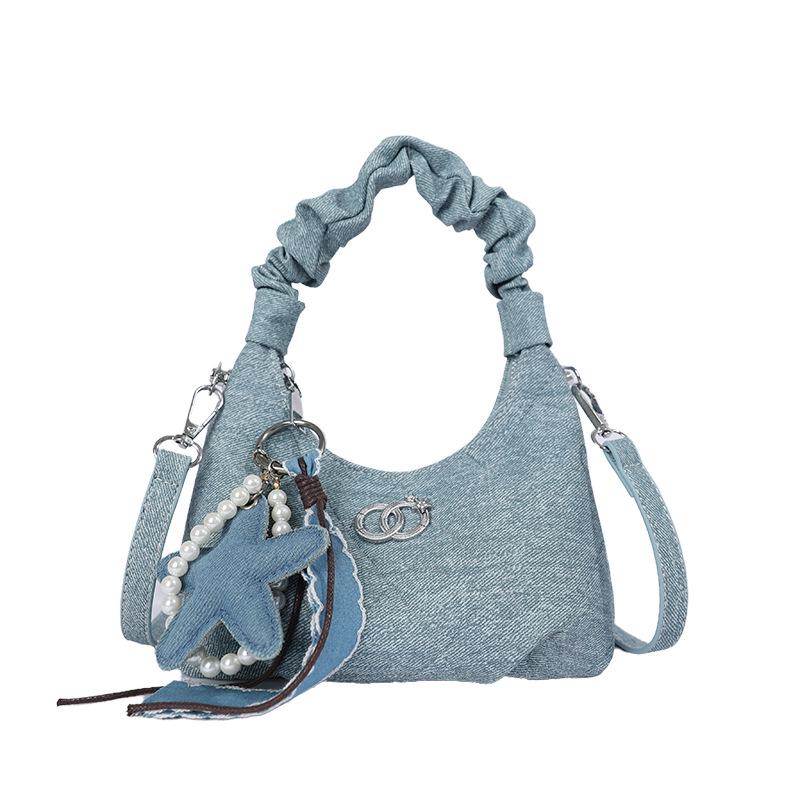 High-End Women's Denim Pleated Dumpling Tote Bag - Autumn/Winter 2026 Collection
