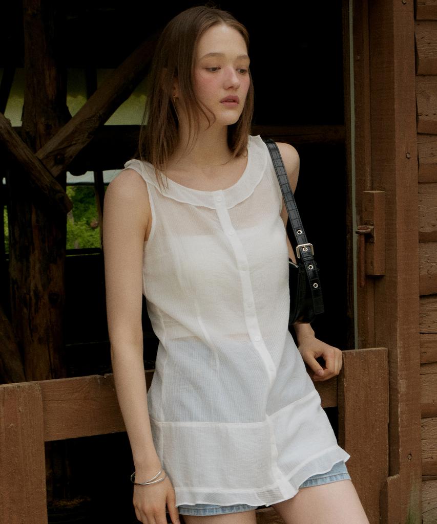 ITOV SEOUL Flare Sheer Mini Dress White
