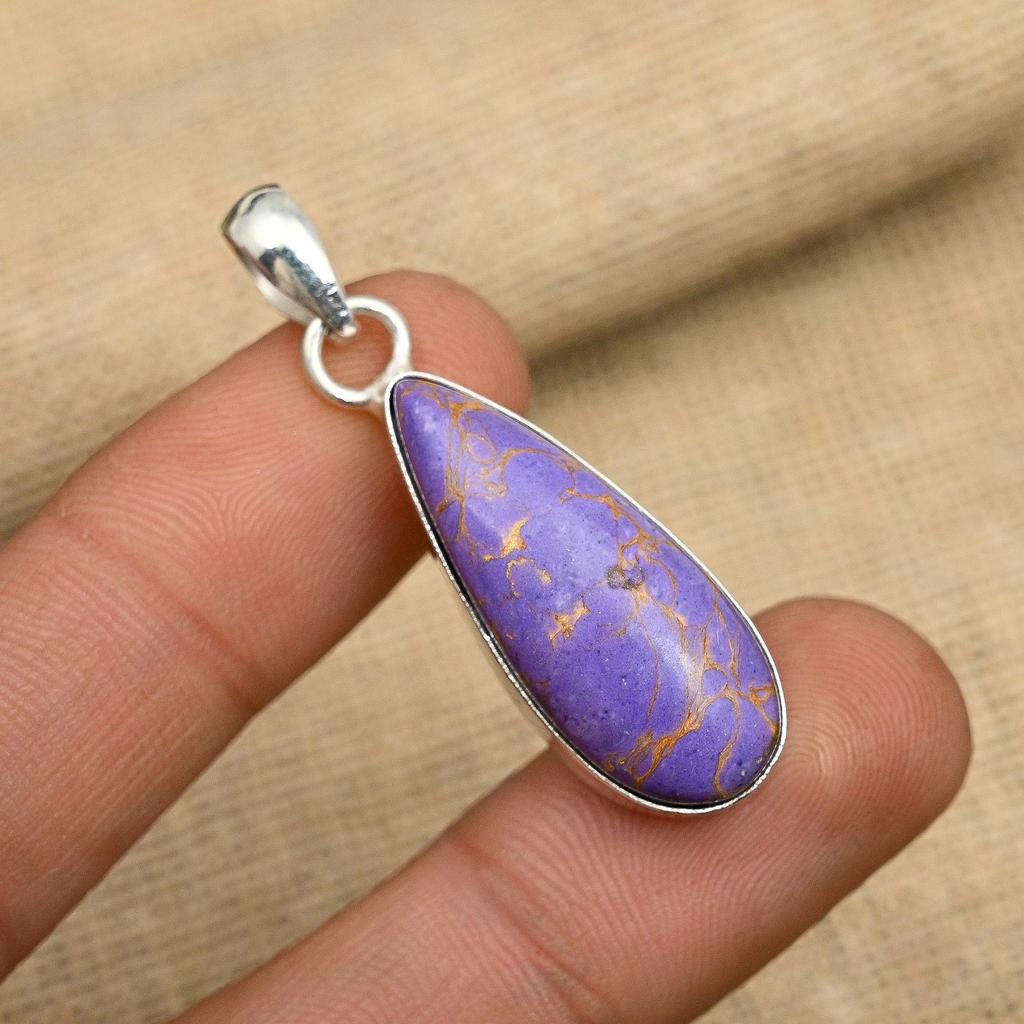 Purple Copper Turquoise Gemstone 925 Sterling Silver Handmade Pendant Jewelry Beauteous Gift For Her