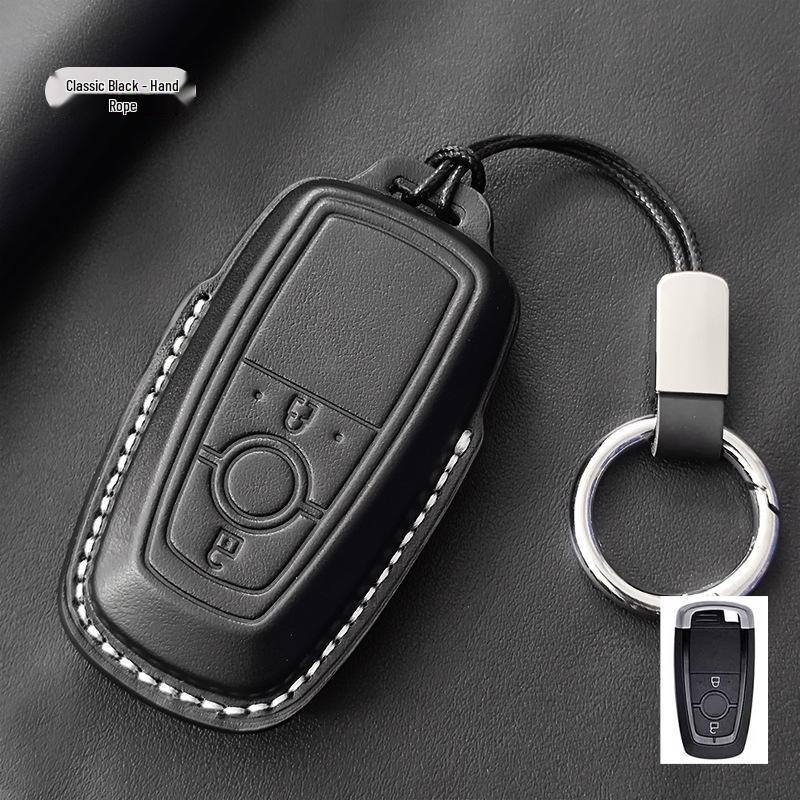 Genuine Leather Key Case for Ford Focus, Mondeo, Edge, Escort, Explorer, and Raptor.