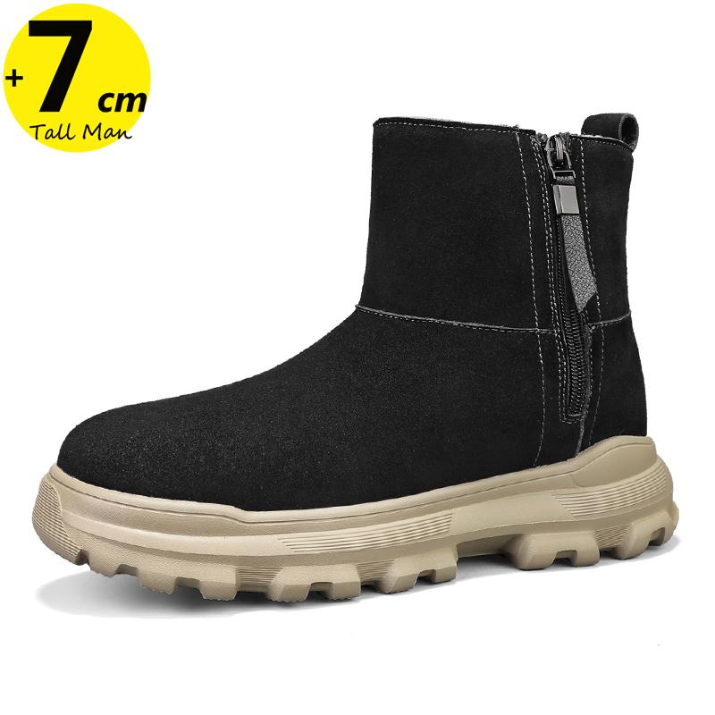 

Мужская теплая обувь Снежные ботильоны Шерсть Стельки для увеличения роста 7 см Массивная Зимняя Флис Мужская Большой размер 38-44 38