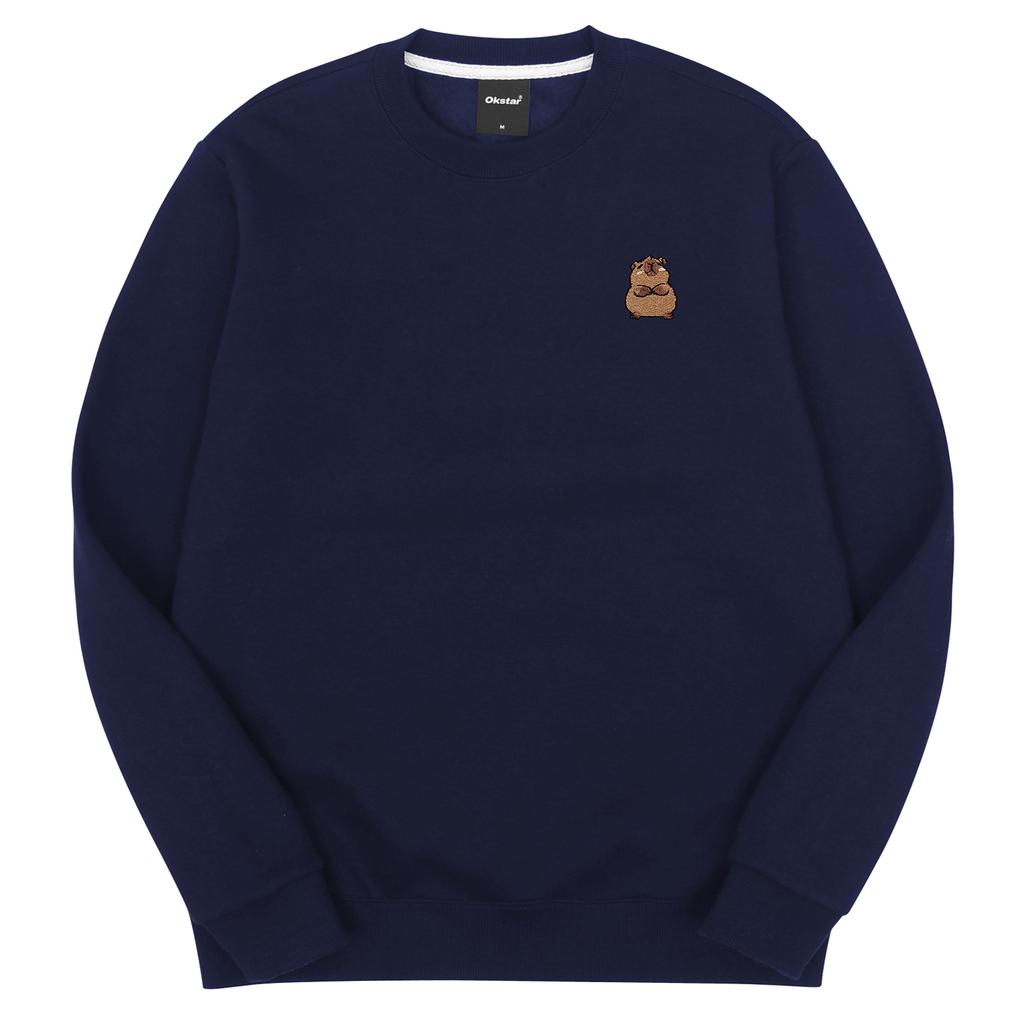 OKSTAR Capybara Embroidered Fleece-Lined Oversized Sweatshirt