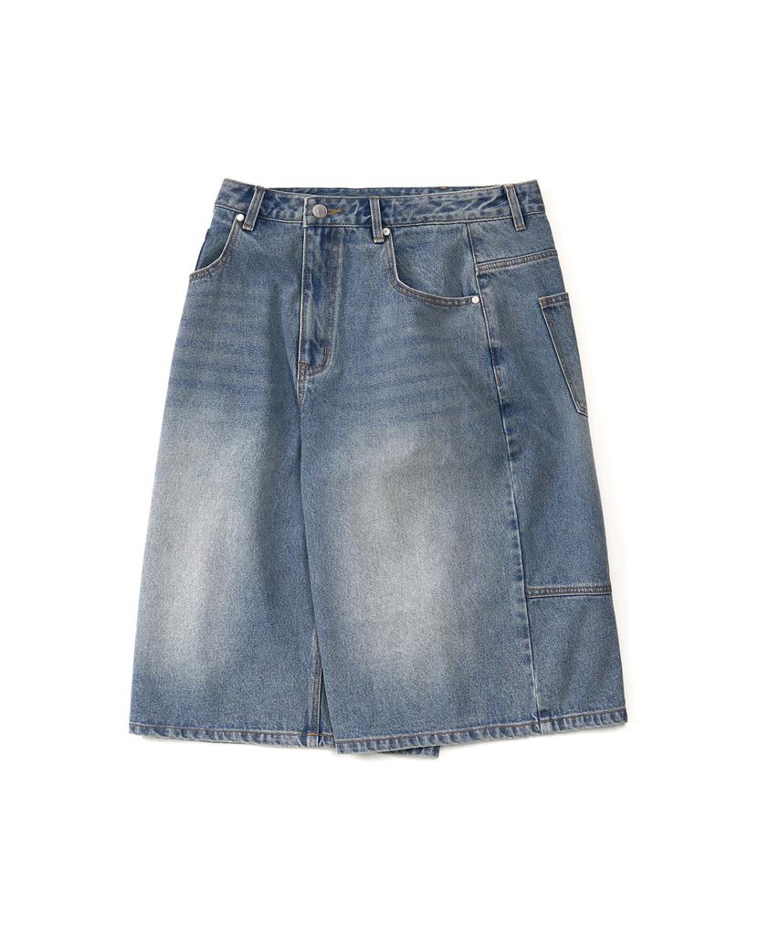 EXCONTAINER Incision Bermuda Denim Pants (Blue)