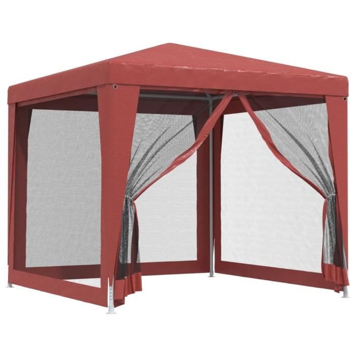 319225 vidaXL Party Tent with 4 Mesh Sidewalls Red 2.5x2.5 M