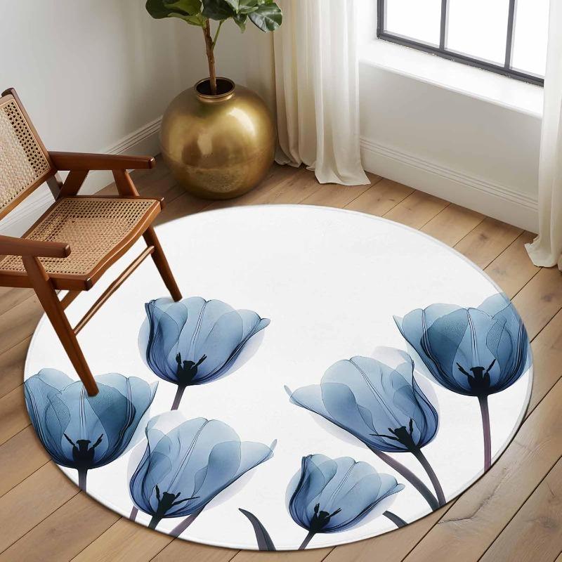 Rundteppich im rustikalen Stil mit Aquarellblumen, künstlerische botanische Heimdekormatte, saugfähiger, rutschfester Teppich für Wohnzimmer, Schlafzimmer
