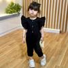 New Children'S Clothing: Baby Solid Color Cotton-Linen Jumpsuit With Ruffle Sleeves