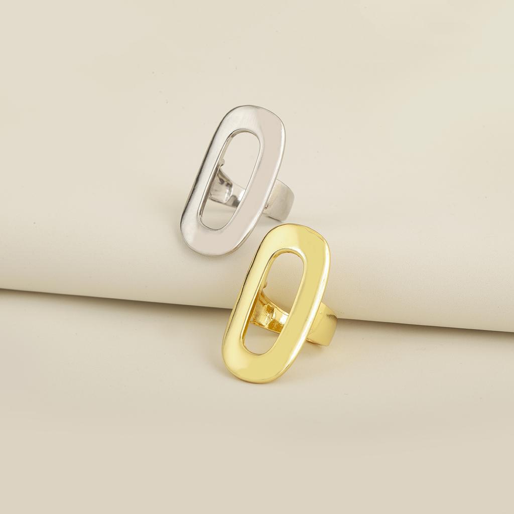 Nidin Simple Fashion Rectangular Shape Hollow Design Open Rings Adjustable For Female Copper Chunky Glossy Finger Jewelry