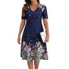 Summer Women Dress Floral Print A-line Loose Hem Short Sleeves Wavy V Neck High Waist Knee Length Commute Party Dating Shopping Midi Dress