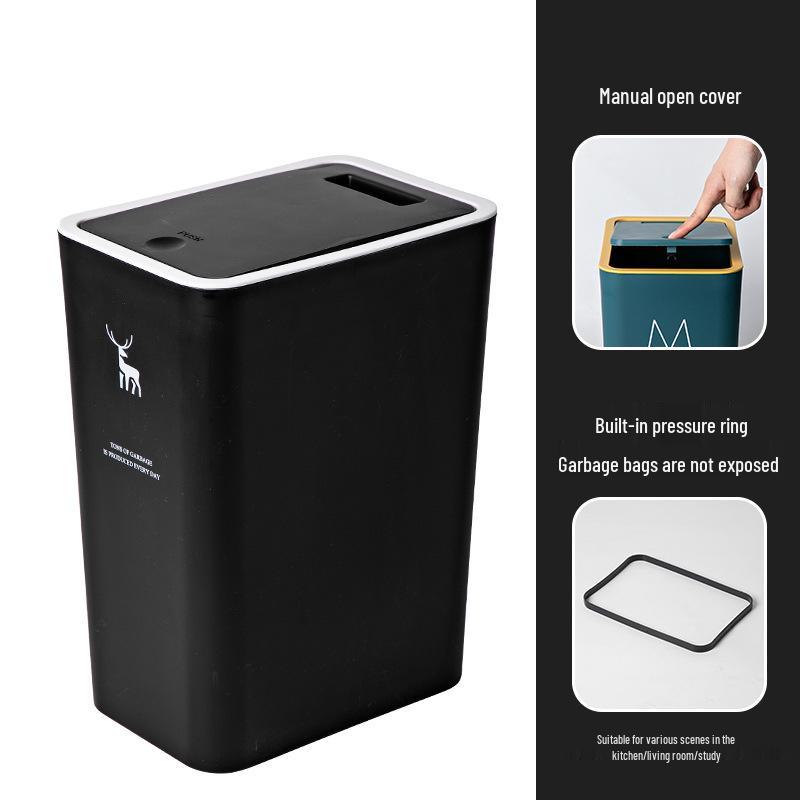 Press-Type Large Household Trash Can with Lid - Bathroom, Kitchen, Crevice Storage, Thickened Waste Paper Basket