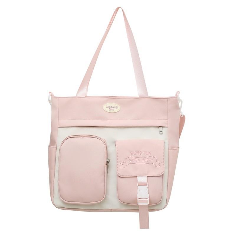 Large Capacity Nylon Tote Bag Street Fashion Casual Shoulder Bag Pink