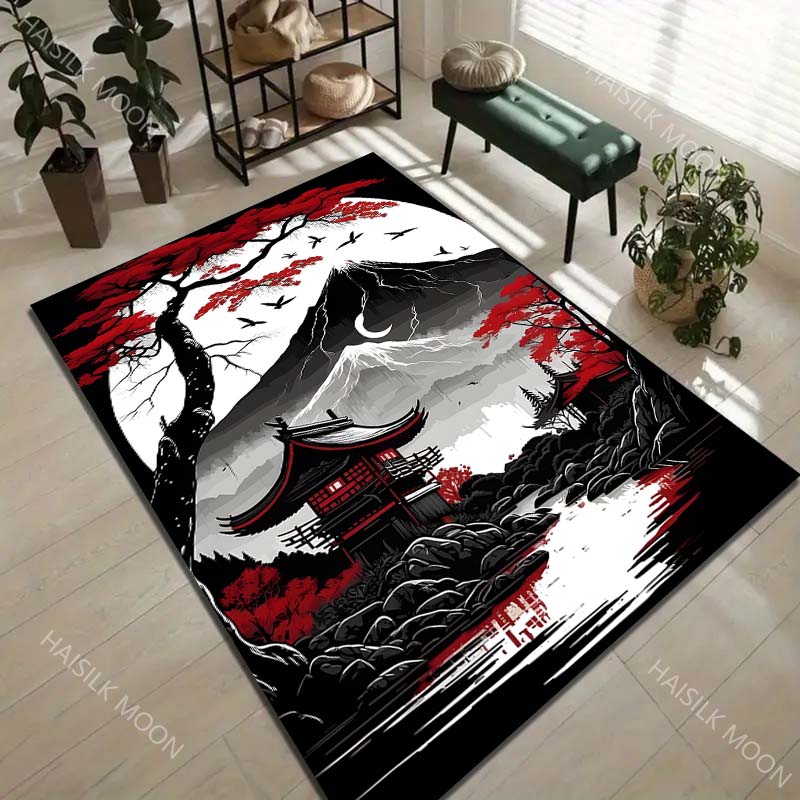 1 Pezzo Tappeto Stile Pittura a Inchiostro Monte Fuji Giapponese per Soggiorno Camera da Letto Divano Decorazione Casa Rus Tappetino Antiscivolo Regalo di Lusso