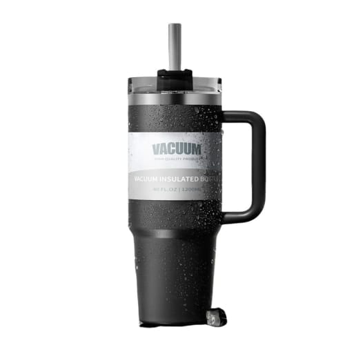 Fiyyuga 1200ml Double Drink Car Cup, 304 Stainless Steel, Insulated Cold Coffee Cup, Large Capacity, Ice Cup, Car Cup for Boys and Girls (Black)