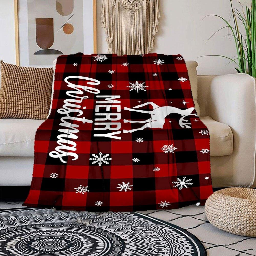 

Christmas Reindeer Buffalo Plaid Poster PrintBlanket Flannel Throw Blanket for Sofa, Bed, Travel, Camping, Office, Couch, Chair, And Bed Gif 150x180cm