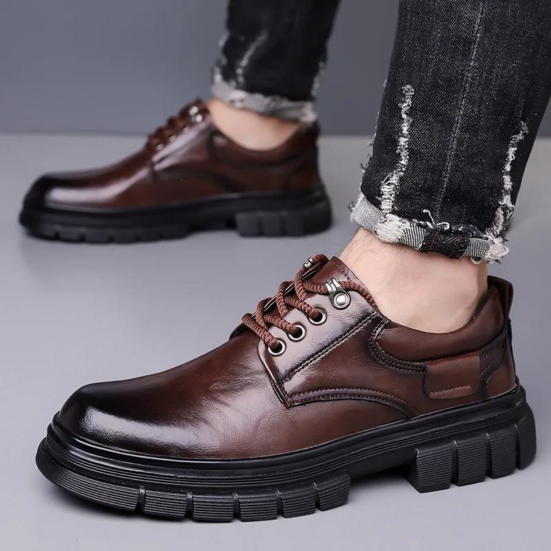 Fashion Spring Autumn  British Derby Shoes for Men Cow Leather Fashion Casual Wedding Shoe Male Solid Color Designer Dress Shoes Man