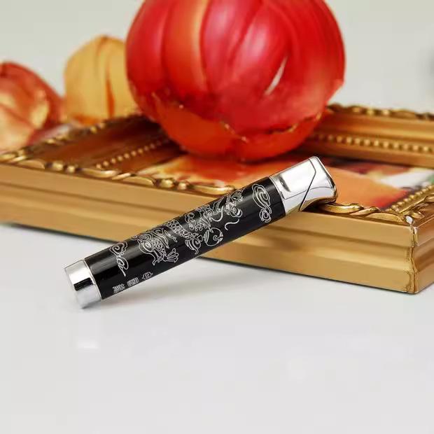 Exclusive Personalized Double-Plated Dragon Slim Round Lighter - Custom Open Flame for Ladies